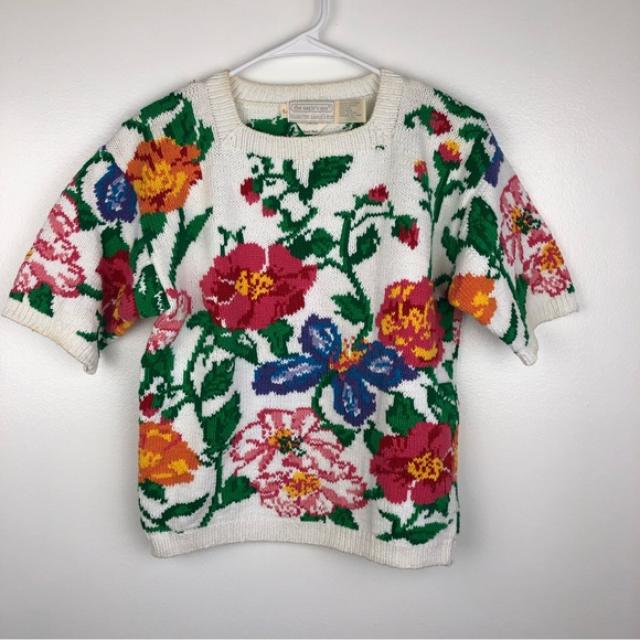 the eagle’s eye (1990 THE EAGLE’S EYE) hand knitted floral sweater - Picture 1 of 5